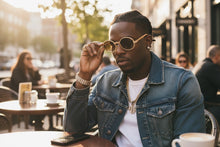 Classy Elegant Luxury Modern Hip Hop Style Bling SUNGLASSES Large Oval Gold & Faux Wooden Frame E0651