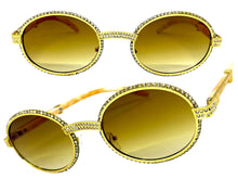 Classy Elegant Luxury Modern Hip Hop Style Bling SUNGLASSES Large Oval Gold & Marble Frame E0651