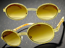 Classy Elegant Luxury Modern Hip Hop Style Bling SUNGLASSES Large Oval Gold & Marble Frame E0651