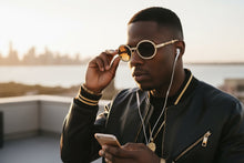 Classy Elegant Luxury Modern Hip Hop Style Bling SUNGLASSES Large Oval Gold & Faux Wooden Frame E0652