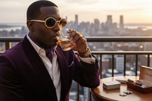 Classy Elegant Luxury Modern Hip Hop Style Bling SUNGLASSES Large Oval Gold & Marble Frame E0652