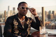 Classy Elegant Luxury Modern Hip Hop Style Bling SUNGLASSES Large Oval Silver & Faux Wooden Frame E0652