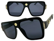 Classic Vintage Retro Luxury Hip Hop Rapper Style SUNGLASSES Large Black & Gold Frame 3078