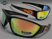Motorcycle Riding Biker Sporty Wrap Around Choppers SUNGLASSES Safety Eyewear - Orange Flames 6763