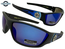Motorcycle Riding Biker Sporty Wrap Around Choppers SUNGLASSES Safety Eyewear - Blue Flames 6763