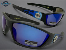 Motorcycle Riding Biker Sporty Wrap Around Choppers SUNGLASSES Safety Eyewear - Blue Flames 6763