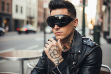 Oversized Space Futuristic Robotic Cyclops Shield Costume Party SUNGLASSES Large Black Frame 1230