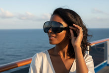 Oversized Exaggerated Vintage Retro Shield Style SUNGLASSES X-Large Black Frame - Dark Lens 58843