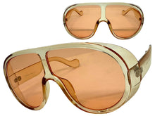 Oversized Exaggerated Vintage Retro Shield Style SUNGLASSES X-Large Champagne Frame - Peach Lens 58843