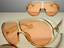 Oversized Exaggerated Vintage Retro Shield Style SUNGLASSES X-Large Champagne Frame - Peach Lens 58843