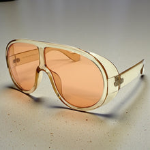 Oversized Exaggerated Vintage Retro Shield Style SUNGLASSES X-Large Champagne Frame - Peach Lens 58843