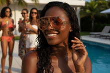 Oversized Exaggerated Vintage Retro Shield Style SUNGLASSES X-Large Champagne Frame - Peach Lens 58843