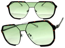 Classy Trendy Bold Modern Retro Shield Style SUNGLASSES Tortoise Frame - Light Green Lens 5399