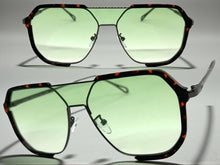 Classy Trendy Bold Modern Retro Shield Style SUNGLASSES Tortoise Frame - Light Green Lens 5399