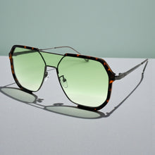 Classy Trendy Bold Modern Retro Shield Style SUNGLASSES Tortoise Frame - Light Green Lens 5399