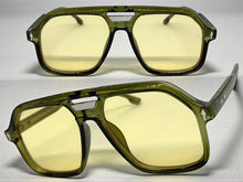Oversized Vintage Retro Style SUNGLASSES Large Olive Green Frame - Yellow Lens 81005