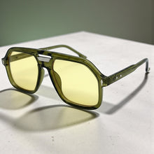 Oversized Vintage Retro Style SUNGLASSES Large Olive Green Frame - Yellow Lens 81005
