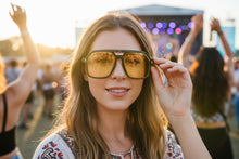 Oversized Vintage Retro Style SUNGLASSES Large Olive Green Frame - Yellow Lens 81005