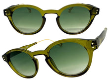 Classic Elegant Vintage Retro Style SUNGLASSES Round Olive Green Frame - Green Lens 81012