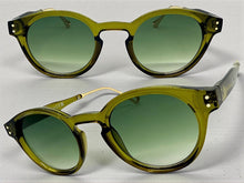 Classic Elegant Vintage Retro Style SUNGLASSES Round Olive Green Frame - Green Lens 81012