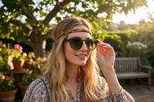 Classic Elegant Vintage Retro Style SUNGLASSES Round Olive Green Frame - Green Lens 81012