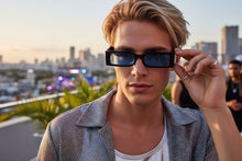Space Futuristic Robotic Cyclops Modern Contemporary SUNGLASSES Sleek Blue Frame 9262