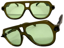 Classic Vintage Retro Style SUNGLASSES Large Olive Green Frame - Green Lens 80595