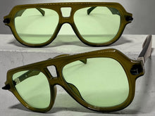 Classic Vintage Retro Style SUNGLASSES Large Olive Green Frame - Green Lens 80595