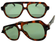 Classic Vintage Retro Style SUNGLASSES Large Tortoise Frame - Green Lens 80595