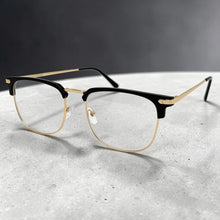 Classic Sophisticated Elegant Vintage Retro Style Clear Lens EYEGLASSES Square Black & Gold Frame 7055