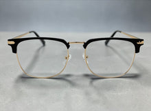 Classic Sophisticated Elegant Vintage Retro Style Clear Lens EYEGLASSES Square Black & Gold Frame 7055