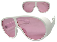 Oversized Exaggerated Vintage Retro Shield Style SUNGLASSES X-Large White Frame - Pink Lens 58843