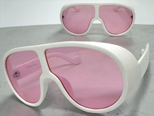 Oversized Exaggerated Vintage Retro Shield Style SUNGLASSES X-Large White Frame - Pink Lens 58843