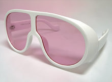 Oversized Exaggerated Vintage Retro Shield Style SUNGLASSES X-Large White Frame - Pink Lens 58843