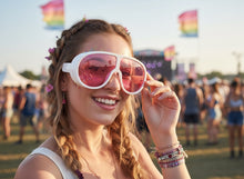 Oversized Exaggerated Vintage Retro Shield Style SUNGLASSES X-Large White Frame - Pink Lens 58843