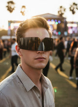 Space Futuristic Robotic Cyclops Modern Contemporary Costume Party Raver Bat SUNGLASSES Sleek Black Frame - Dark Lens P0202