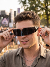 Space Futuristic Robotic Cyclops Modern Contemporary Costume Party Raver Bat SUNGLASSES Sleek Black Frame - Dark Lens P0202