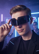 Space Futuristic Robotic Cyclops Modern Contemporary Costume Party Raver Bat SUNGLASSES Sleek Black Frame - Dark Lens P0202