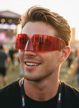 Space Futuristic Robotic Cyclops Modern Contemporary Costume Party Raver Punk SUNGLASSES Sleek Red Frame - Brown Lens P0202 (Copy)