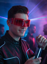 Space Futuristic Robotic Cyclops Modern Contemporary Costume Party Raver Punk SUNGLASSES Sleek Red Frame - Brown Lens P0202 (Copy)