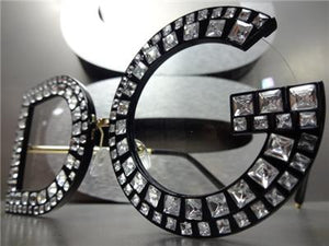 Unique Bedazzled Crystal Embellished Clear Lens Glasses