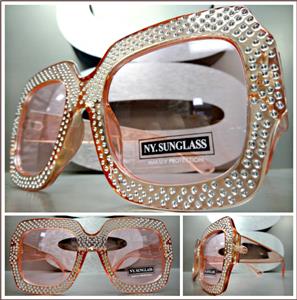 Oversized Sparkling Bling Square Sunglasses- Light Pink Transparent Frame