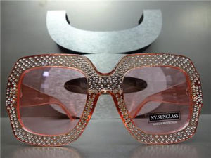 Oversized Sparkling Bling Square Sunglasses- Light Pink Transparent Frame