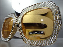 Oversized Sparkling Bling Square Sunglasses- Brown Transparent Frame