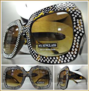 Oversized Sparkling Bling Square Sunglasses- Tortoise