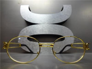 Retro Oval Frame Clear Lens Glasses- Gold Frame