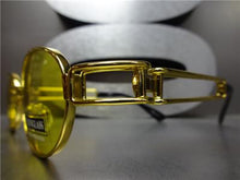 Retro Oval Frame Sunglasses- Gold Frame/ Yellow Lens