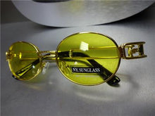 Retro Oval Frame Sunglasses- Gold Frame/ Yellow Lens