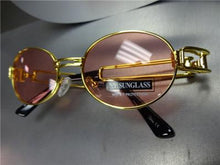 Retro Oval Frame Sunglasses- Gold Frame/ Pink Lens