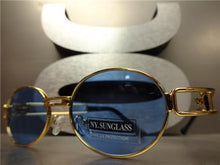 Retro Oval Frame Sunglasses- Gold Frame/ Blue Lens